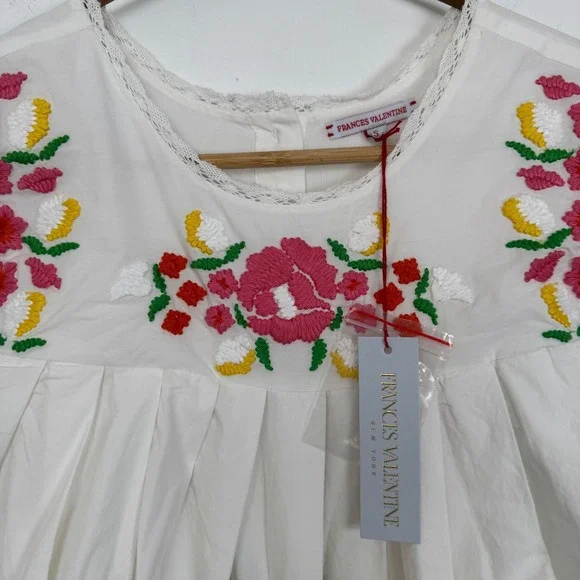 NEW - FRANCES VALENTINE Floral Garland Embroidery Midi Dress Oyster Multi Size S